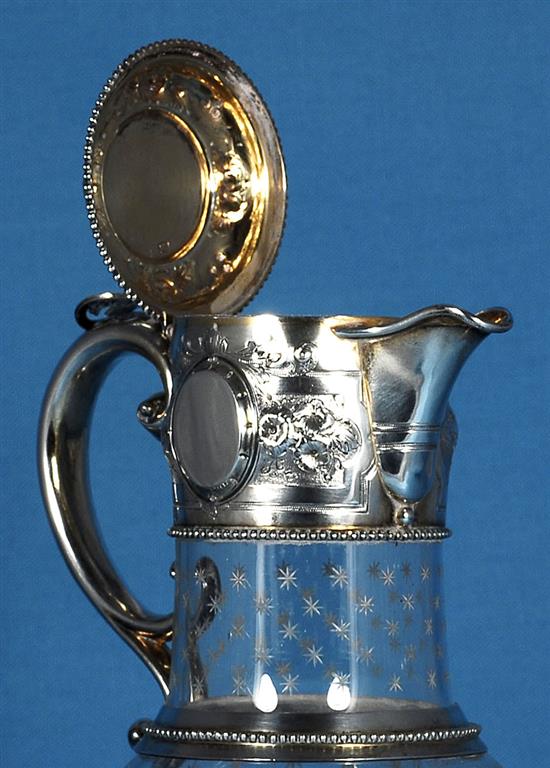 A Victorian silver mounted glass claret jug, height 260mm